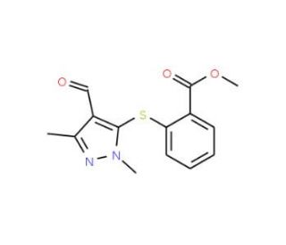 Methyl 2-[(4-formyl-1,3-dimethyl-1H-pyrazol-5-yl)-sulfanyl]benzenecarboxylate - chemical structure image