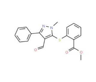 Methyl 2-[(4-formyl-1-methyl-3-phenyl-1H-pyrazol-5-yl)sulfanyl]benzenecarboxylate (CAS 321538-23-2) - chemical structure imag