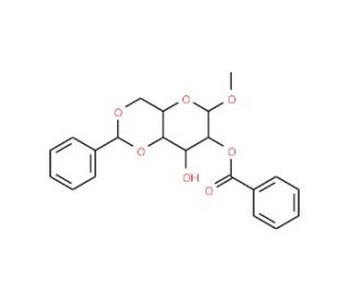 Methyl 2-O-Benzoyl-4,6-di-O-benzylidene-&alpha;-D-glucopyranoside (CAS 28642-64-0) - chemical structure image
