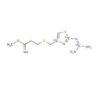 Methyl 3-[[[2-[(Diaminomethylene-13C]amino-4-[1,4-13C2-thiazolyl]methyl]-thio]propionimidate - chemical structure image