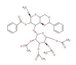 Methyl 4,6-Di-O-benzylidene-2-O-benzoyl-3-O-(2,3,4,6-tetra-O-acetyl-&beta;-D-glucopyranosid)-&alpha;-D-glucopyranoside - chemical struct