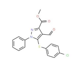 Methyl 5-[(4-chlorophenyl)sulfanyl]-4-formyl-1-phenyl-1H-pyrazole-3-carboxylate - chemical structure image