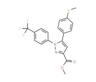 Methyl 5-(4-methylsulfanylphenyl)-1-(4-trifluoromethyl-phenyl)-1H-pyrazole-3-carboxylate (CAS 641639-55-6) - chemical structu