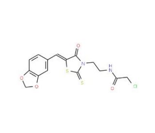 N-{2-[(5Z)-5-(1,3-benzodioxol-5-ylmethylene)-4-oxo-2-thioxo-1,3-thiazolidin-3-yl]ethyl}-2-chloroacetamide - chemical structur