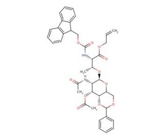N-Fmoc-O-[2-acetamido-3-O-acetyl-4,6-O-benzylidene-2-deoxy-&alpha;-D-galactopyranosyl]-L-threonine Allyl Ester - chemical structure