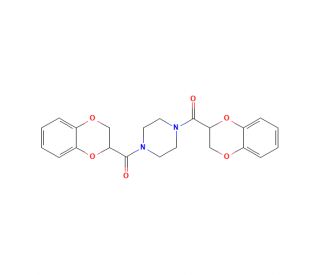N,N&prime;-Bis(1,4-benzodioxane-2-carbonyl)piperazine (CAS 617677-53-9) - chemical structure image