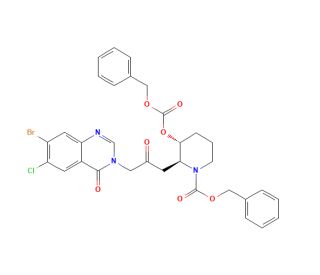 N,O-Bis(benzyloxycarbonyl) Halofuginone (CAS 1246816-41-0) - chemical structure image