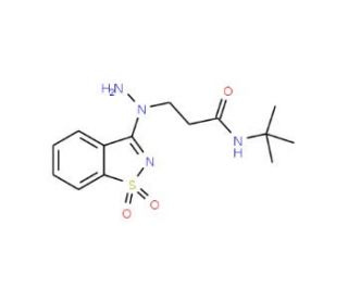 N-(tert-butyl)-3-[1-(1,1-dioxido-1,2-benzisothiazol-3-yl)hydrazino]propanamide - chemical structure image