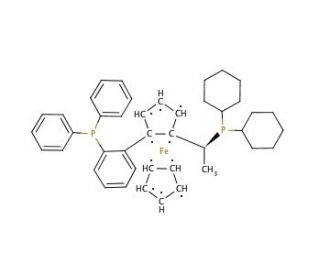 (R)-1-{(RP)-2-[2-(Diphenylphosphino)phenyl]ferrocenyl}ethyldicyclohexylphosphine (CAS 388079-60-5) - chemical structure image