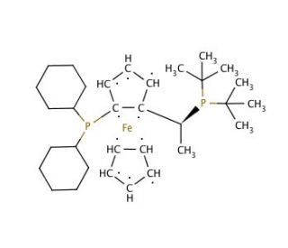 (R)-1-[(SP)-2-(Dicyclohexylphosphino)ferrocenyl]ethyldi-tert-butylphosphine (CAS 158923-11-6) - chemical structure image