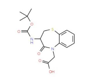 (R)-Boc-3-amino-5-carboxymethyl-2,3-dihydro-1,5-benzothiazepin-4(5H)-one (CAS 250349-14-5) - chemical structure image