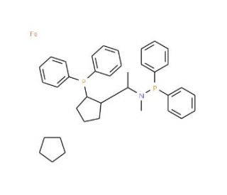 (R)-N-Methyl-N-diphenylphosphino-1-[(S)-2-diphenylphosphino)ferrocenyl]ethylamine (CAS 406680-94-2) - chemical structure imag