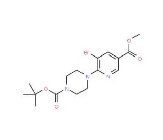 tert-Butyl 4-[3-bromo-5-(methoxycarbonyl)-2-pyridinyl]tetrahydro-1(2H)-pyrazinecarboxylate - chemical structure image
