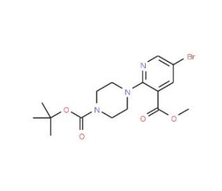 tert-Butyl 4-[5-bromo-3-(methoxycarbonyl)-2-pyridinyl]tetrahydro-1(2H)-pyrazinecarboxylate - chemical structure image