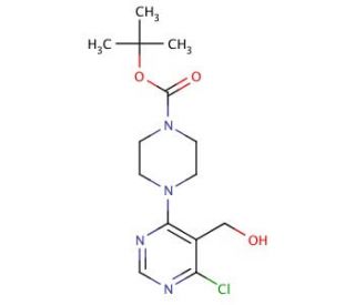 tert-Butyl 4-[6-chloro-5-(hydroxymethyl)-4-pyrimidinyl]tetrahydro-1(2H)-pyrazinecarboxylate - chemical structure image